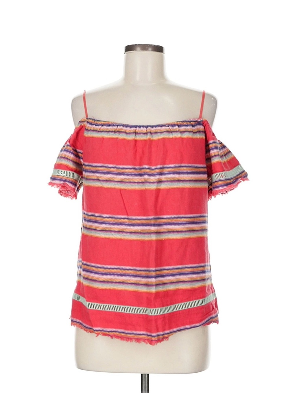 DRA Los Angeles Off Shoulder Boho Striped Top Medium Coral Pink